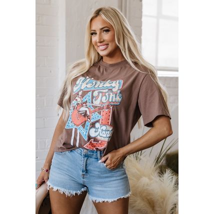 Chicory Coffee Honky Tonk Honey Graphic Crew Neck Western Fashion Tee