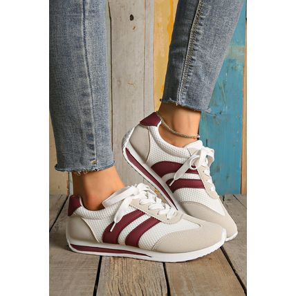 White Color Block Patchwork Breathable Lace-up Sneakers