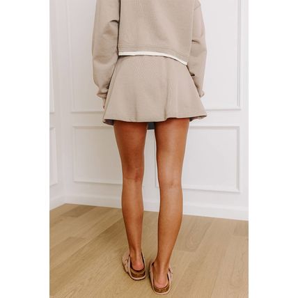 Parchment Raw Edge Detail Colorblock Patchwork Cropped Pullover Drawstring Skirt