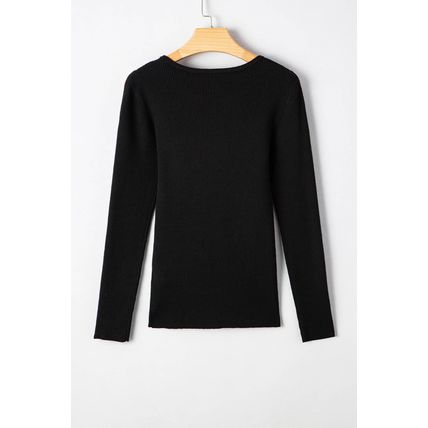 Black Ribbed Knit Cold Shoulder Sweater