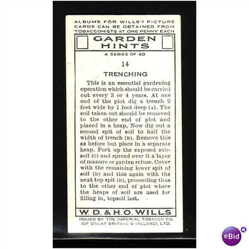 WILLS - 1938 GARDEN HINTS NO 14 TRENCHING Mint