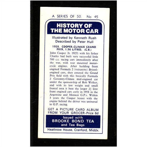 1968 Brooke Bond Tea card HISTORY OF THE MOTOR CAR no.45 Cooper-Climax