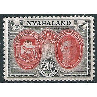 Nyasaland 1945 SG157 20/- Scarlet & Blue Mounted Mint ....