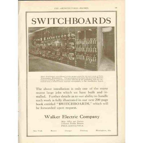 walker electric company 1911 john wanamaker switchboards vintage ad