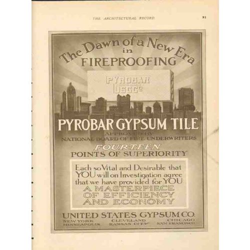 united states gypsum 1911 pyrobar dawn new era fireproofing vintage ad