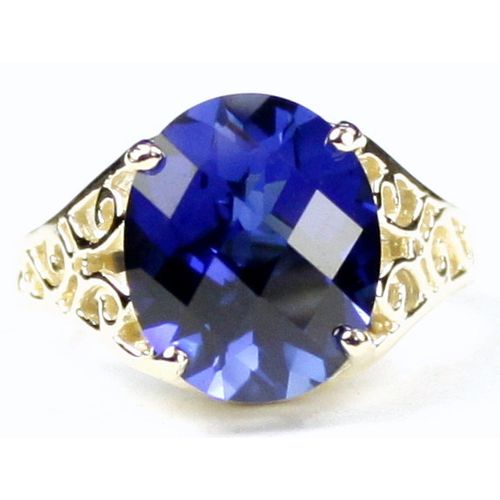 Created Blue Sapphire, 10KY Gold Ring, R057