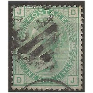 1876 SG150 1/- Green Plate 13 Check Letters "DJ" Good+ Used . .. .