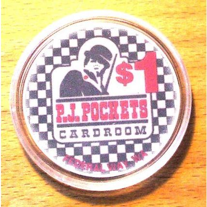 (1) $1. P.J. POCKETS CASINO CHIP - Federal Way, Washington