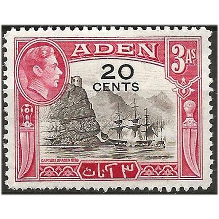 Aden 1951 SG39 20c on 3a Sepia & Carmine Mounted Mint .. .
