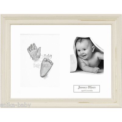 New Baby Casting Kit Gift Shabby Chic Cream Frame Silver Paint Feet Hands Casts