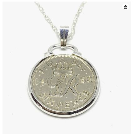 75th Cinch Pendant 1950 Lucky sixpence Birthday Gifts Women S/S 18in SLV