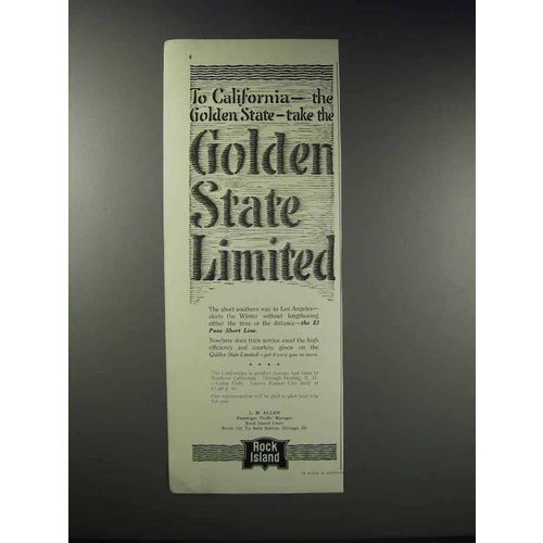 1918 Rock Island Railroad Ad - Golden State Limited
