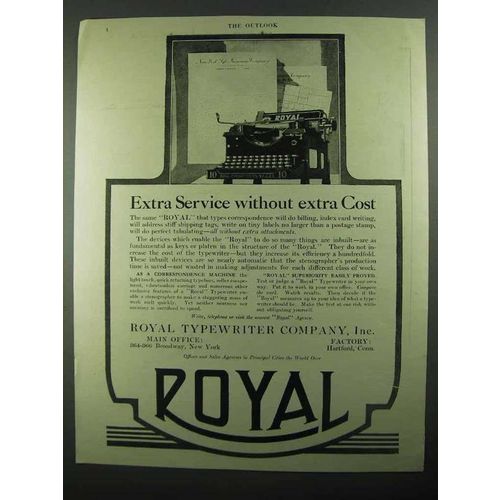 1918 Royal Typewriter Ad - Extra Service Without Cost