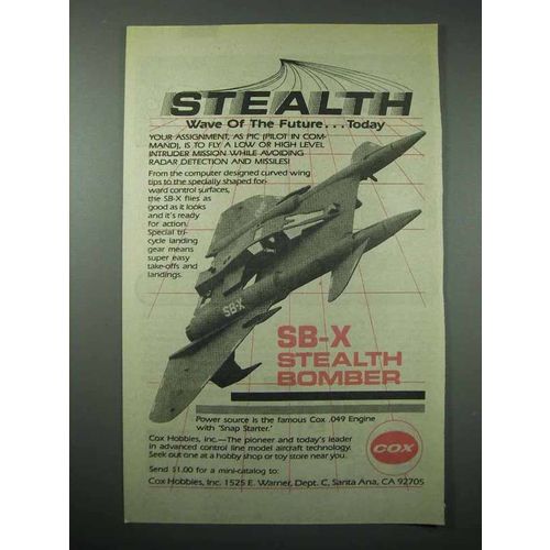 1987 Cox SB-X Stealth Bomber Model Aircraft Ad