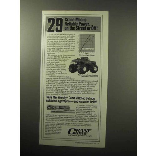 1987 Crane Cams Ad - Reliable Power - Bigfoot