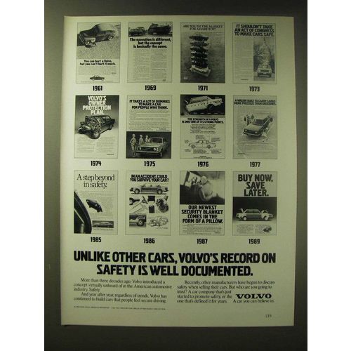 1989 Volvo Cars Ad - Unlike other cars, Volvo's record on safety
