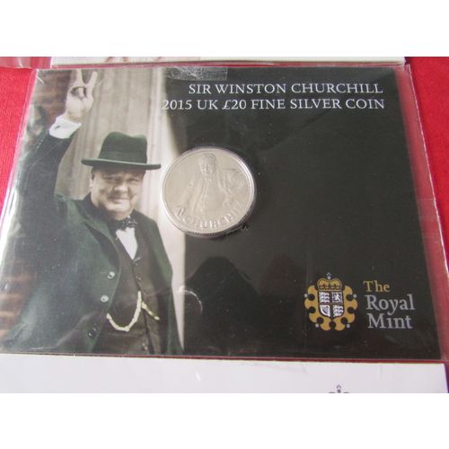 2015 QUEEN ELIZABETH II / SIR WINSTON CHURCHILL £20 POUND FINE SILVER COIN.AG