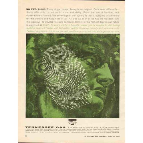 TENNESSEE GAS TRANSMISSION COMPANY 1962 no two alike unique vintage ad