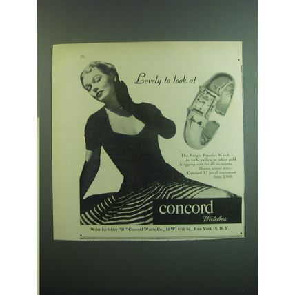 1949 Concord Bangle Bracelet Watch Ad - Lovely to look at