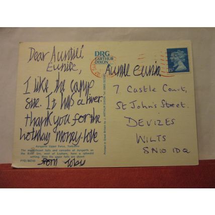 AYSGARTH UPPER FORCE, YORKSHIRE used postcard, J.Arthur Dixon 1990? pm =