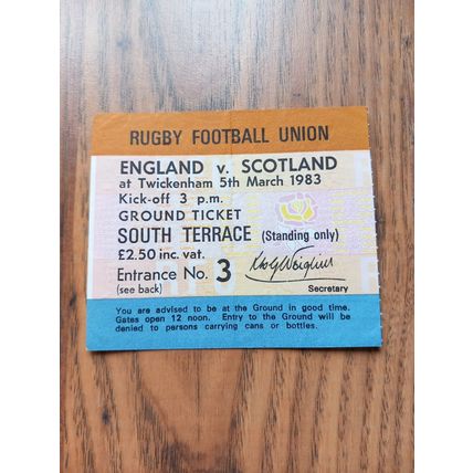 1983 Calcutta Cup Programme & Ticket, England vs Scotland Twickenham, 5 Nations