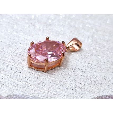 Pink Cubic Zirconia Swiss Star® Oval Pendant 14k Rose Gold Overlay 925 Silver
