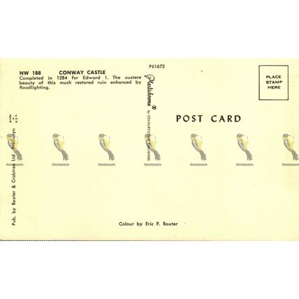 Conway Castle, Wales, Baxter & Crabtree USA Plastichrome Postcard, 1960s