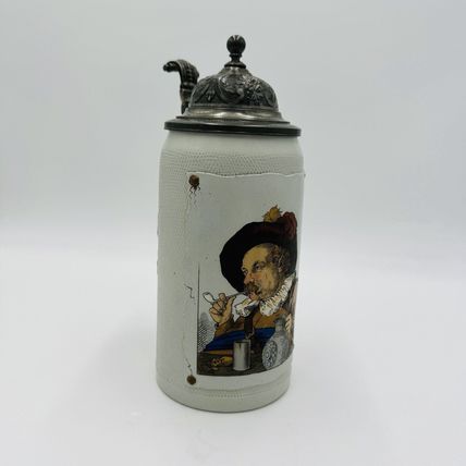 Antique German Mettlach Villeroy & Boch Beer Stein 1887 Large 9.5” Painted 1L