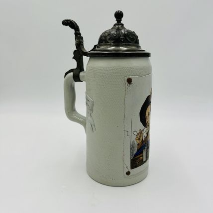 Antique German Mettlach Villeroy & Boch Beer Stein 1887 Large 9.5” Painted 1L