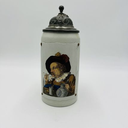 Antique German Mettlach Villeroy & Boch Beer Stein 1887 Large 9.5” Painted 1L