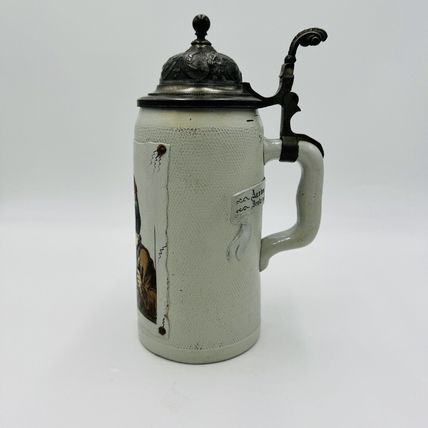 Antique German Mettlach Villeroy & Boch Beer Stein 1887 Large 9.5” Painted 1L