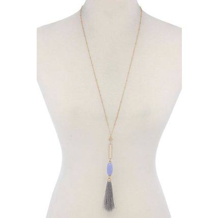 Cut Out Long Oval Bead Tassel Pendant Necklace