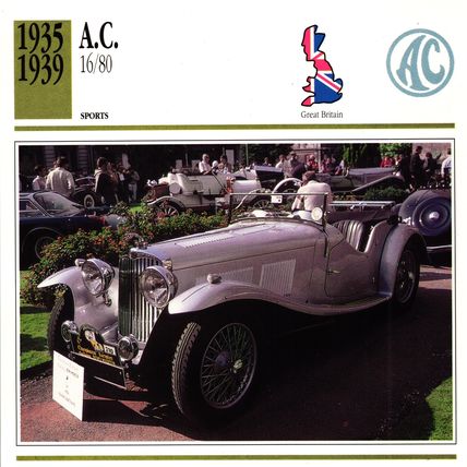 Collectors Club card. Classic Cars. A.C. 16/80