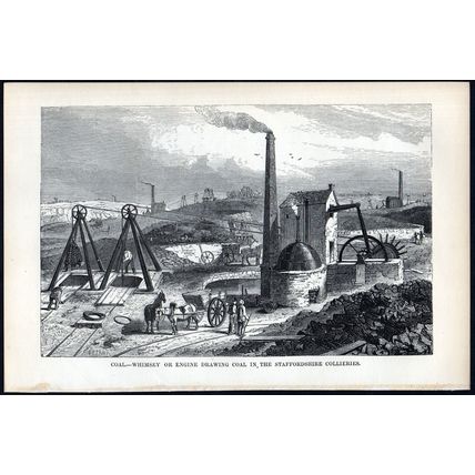 COAL WHIMSEY OR ENGINE DRAWING COAL 1851 William Henry Prior VICTORIAN ENGRAVING