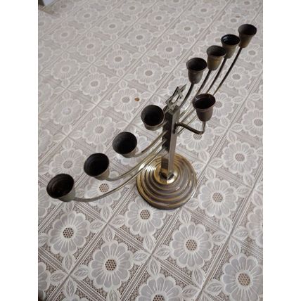 Vintage Early 20C Wide Judaica Silver-Plated Chanukah Menorah Marked 100, W 30cm