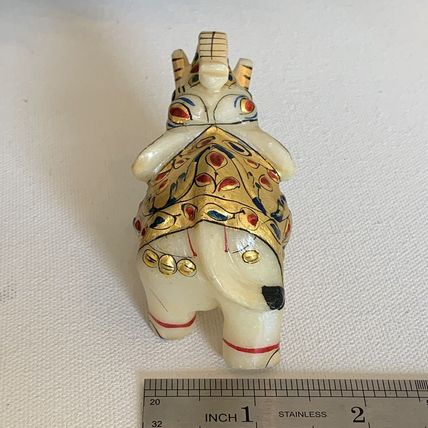 Marble Elephant Statue Trunk Up Hand Painted Indian Art home Decor Sculpture 3"