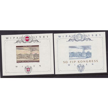 AUSTRIA 1981 WIPA STAMP EXHIBITION + KIP KONGRESS IMPERF SHEET's MNH SG MS1893+