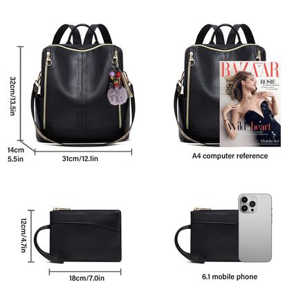 Women's Double Zipper Backpack Student Backpack Black