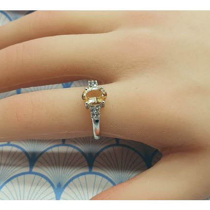 Natural Champagne Topaz and White Topaz 925 Sterling Silver Ring with Box