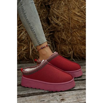 Fiery Red Suede Contrast Print Plush Lined Snow Boots