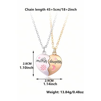 White 2pcs Mother & Daughter Magnetic Heart Necklace