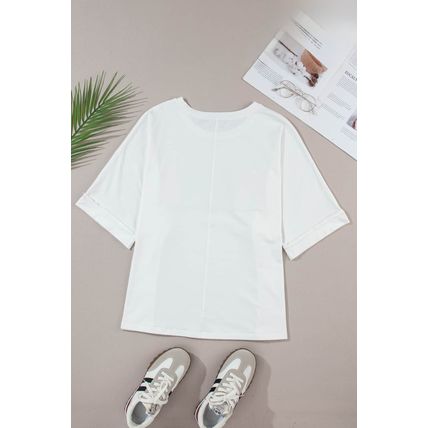 White MAMA Chenille Patched Crew Neck T Shirt