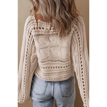 Smoke Gray Hollow-out Cable Knit Cropped Sweater
