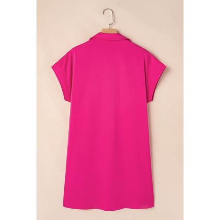 Rose Red Buttoned Collar Shift T-shirt Mini Dress