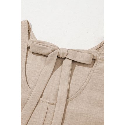 Smoke Gray Knot Scoop Back Ruffle Hem Sleeveless Mini Dress