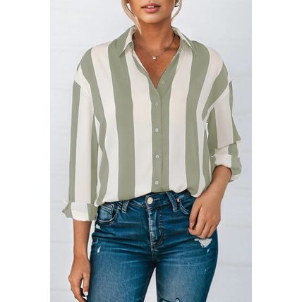 Green Striped Soft Relaxed Button Up Shirt