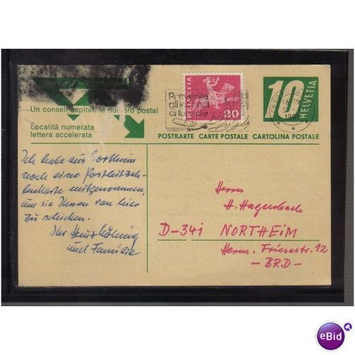 1969 SWITZERLAND P/PAID PC UPRATED ARNO PMK