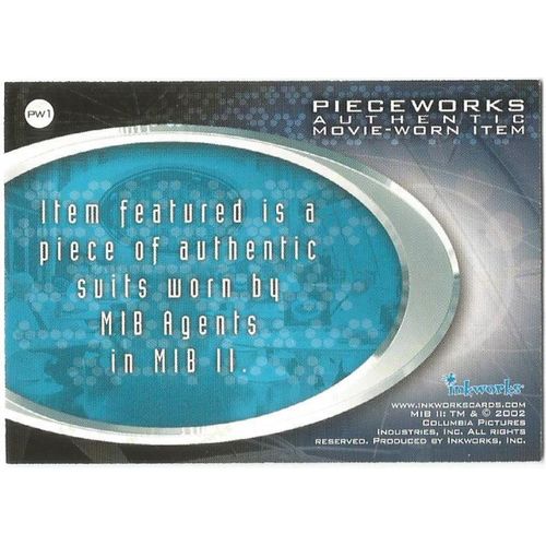Men In Black 2 Pieceworks Costume Card PW1 MIB Agents Suit from Inkworks 2002