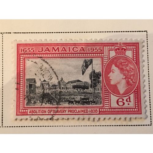 Jamaica QEII 1955 Tercentenary 6d Black & Carmine Red Used SG Sc 158 stamp