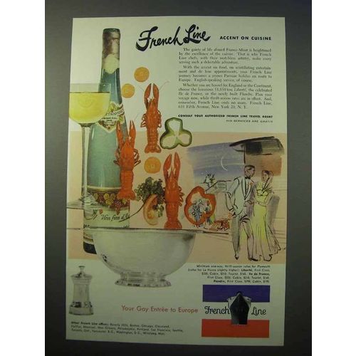 1952 French Line Cruise Ad - Accent on Cuisine